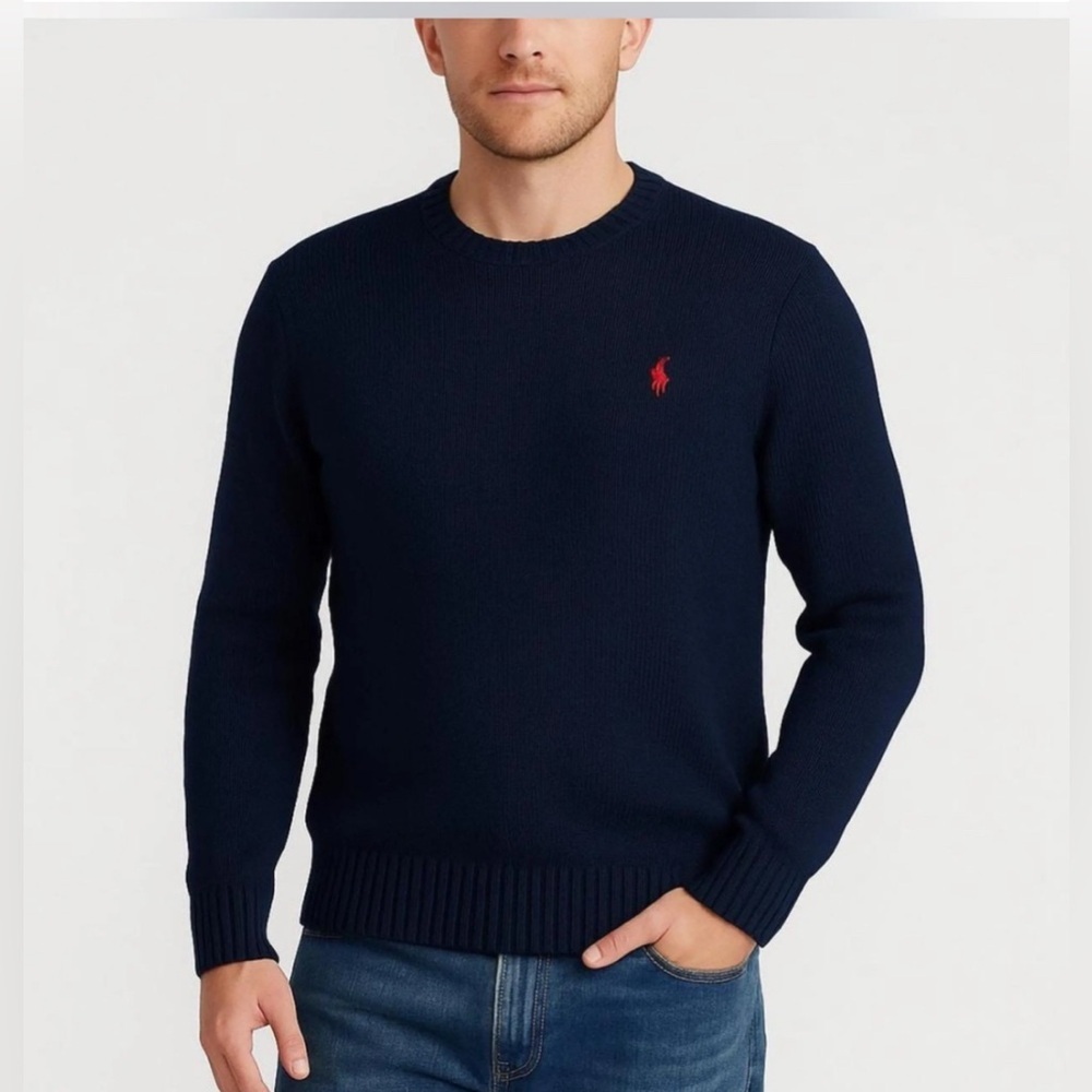 Polo Ralph Lauren Slim Fit  Men’s Cotton Sweater Jumper Blue Size M Preppy Logo